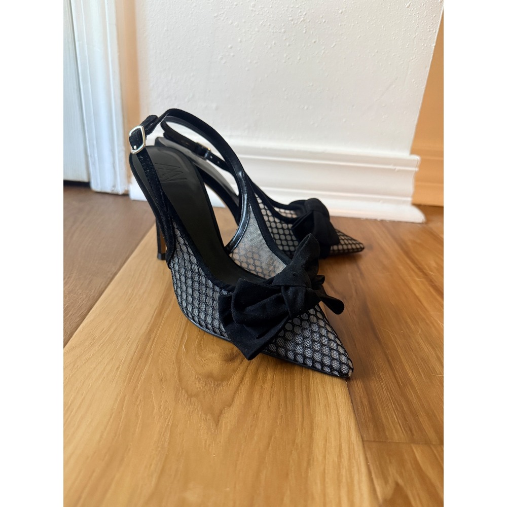Aminah Abdul Jillil Freedo Black Mesh Pointy Toe Bow Slingback Heels Mens 5M